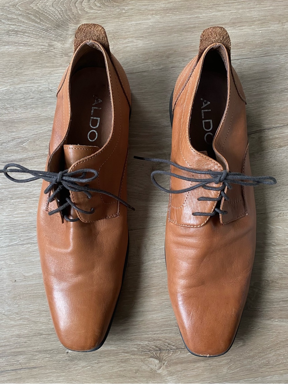 Aldo Tan Leather Derby Shoes with Dark Laces